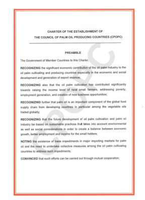 CHARTER OF THE ESTABLISHMENT OF THE COUNCIL OF PALM OIL PRODUCING COUNTRIES (CPOPC)