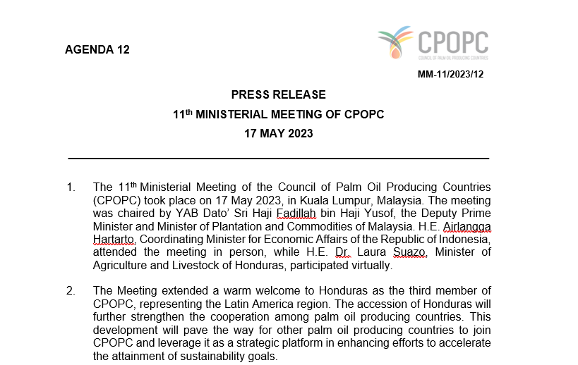 PRESS RELEASE: 11TH MINISTERIAL MEETING OF CPOPC 